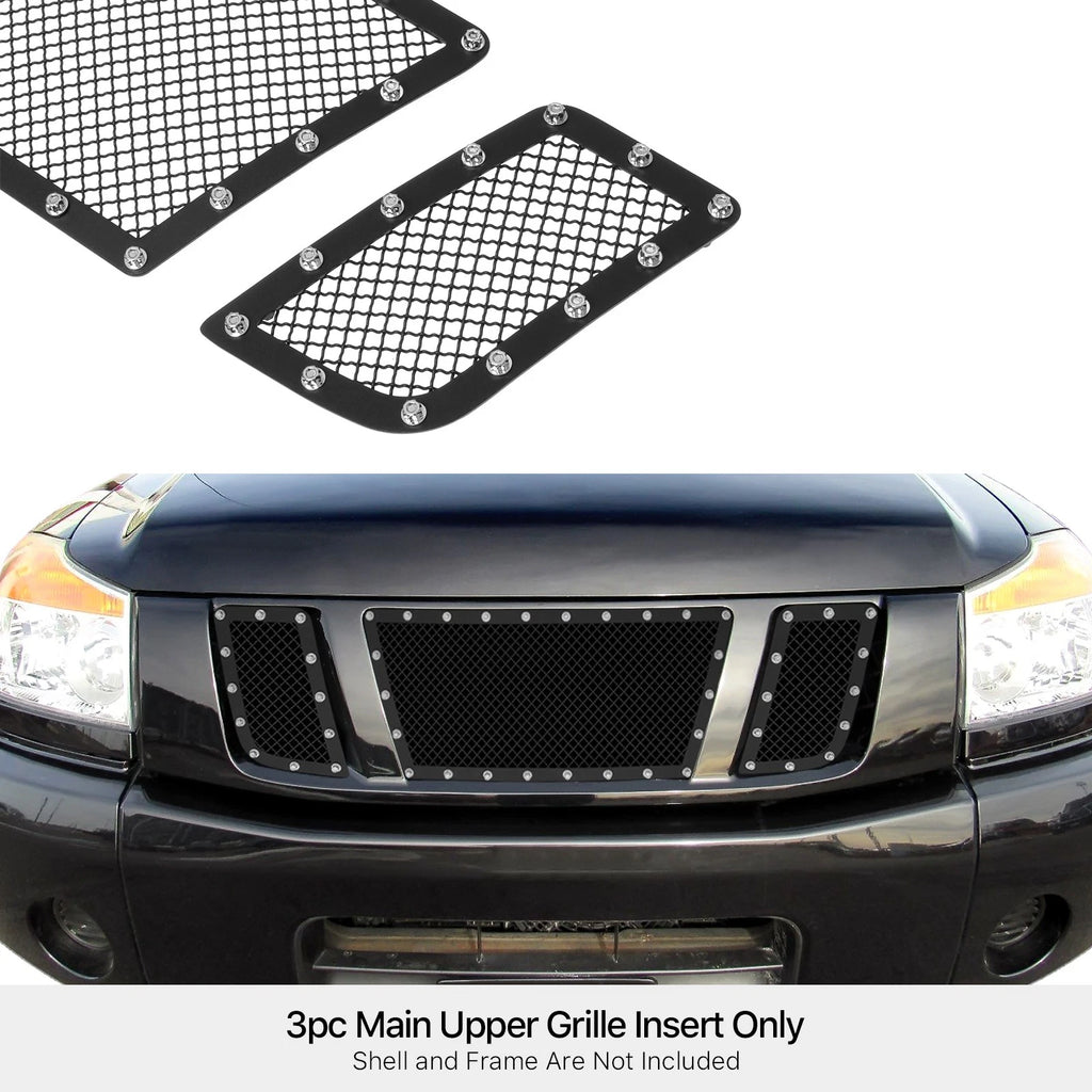 Stainless Steel Black Mesh Rivet Grille for Nissan Titan (2008–2015)