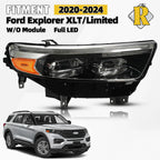 Full LED Headlight w/LED DRL for Ford Explorer (2020–2024) Right Passenger Chrome