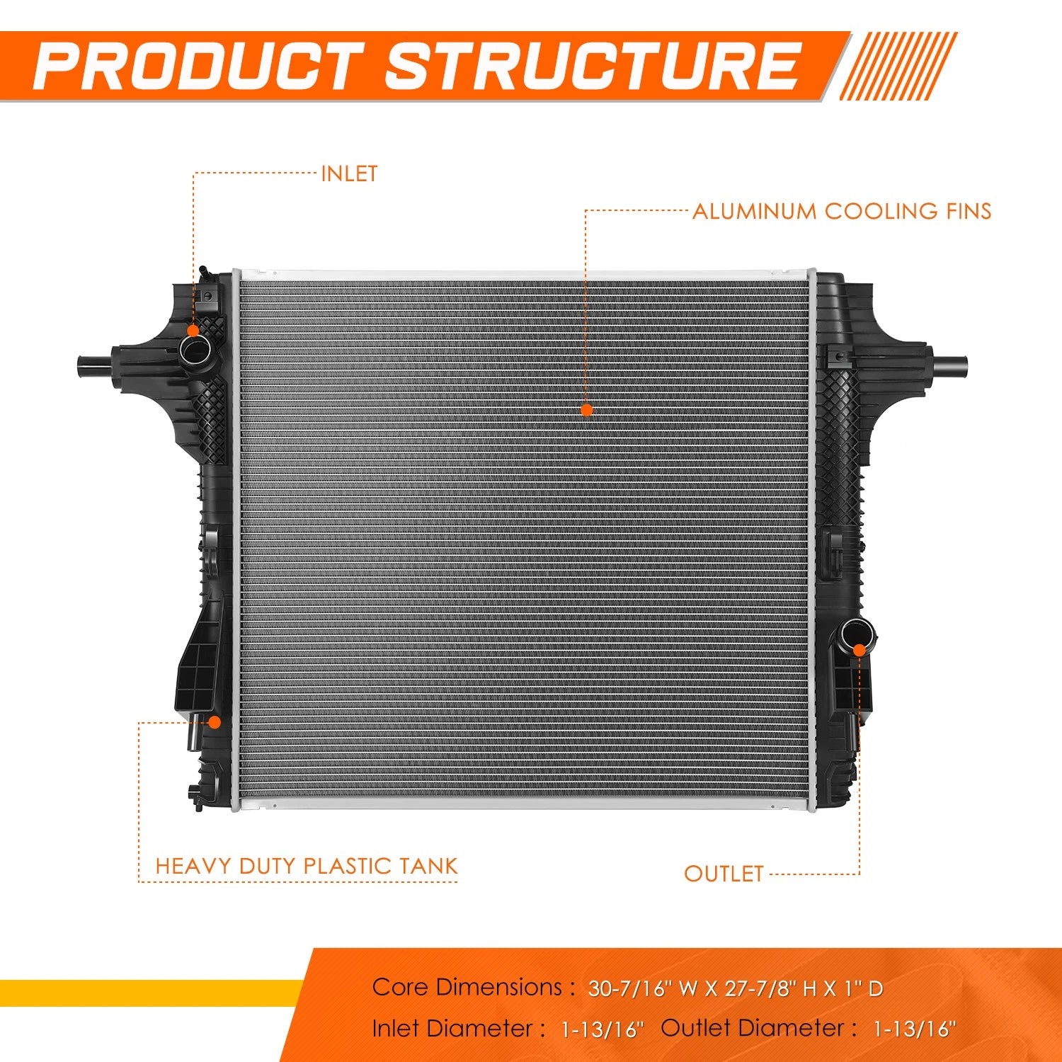 Aluminum Core Radiator for Ford F250-F550 SD 6.2L 7.3L (2017–2024) DPI-13849