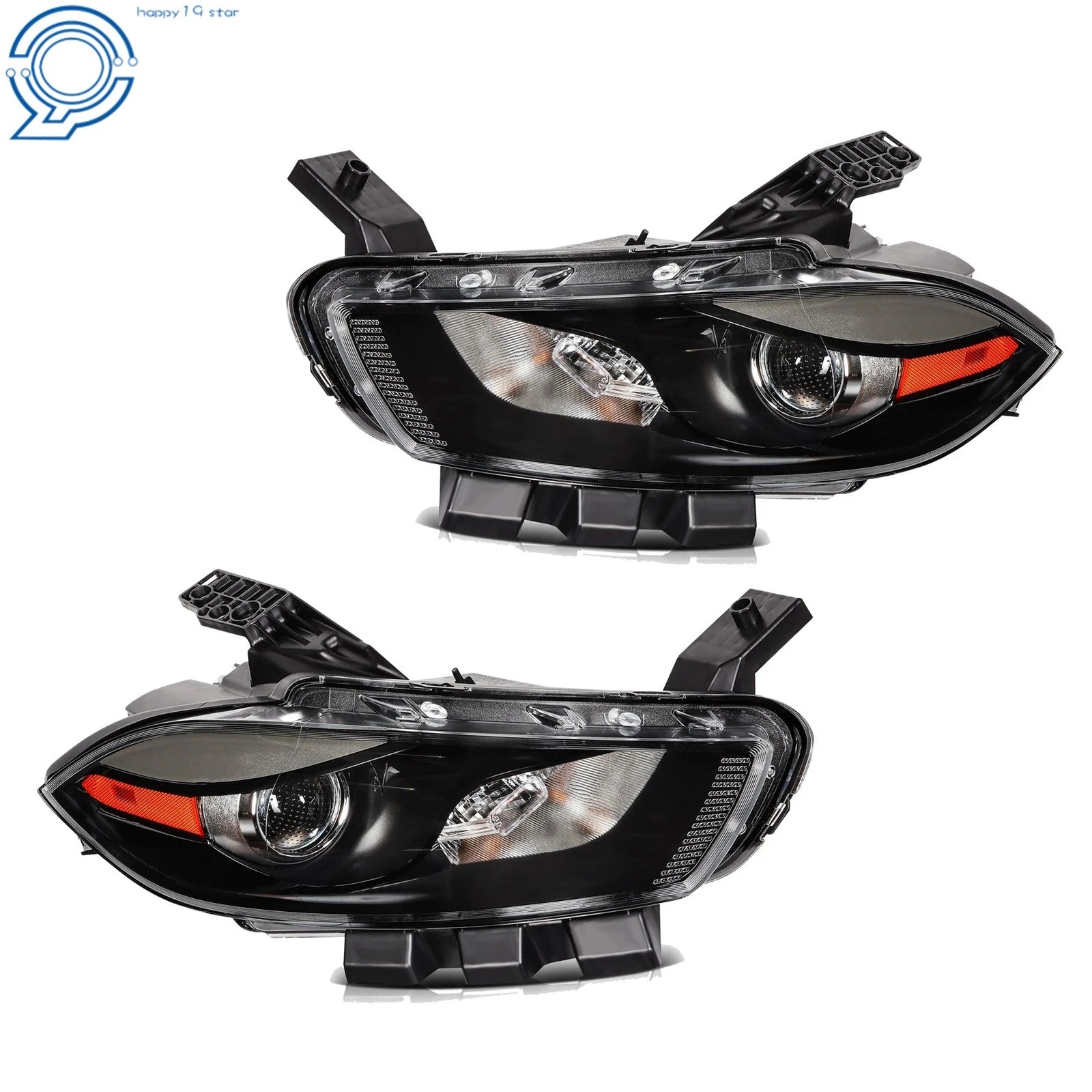 Headlight Set for Dodge Dart (2013–2016) Halogen Projector Black Housing