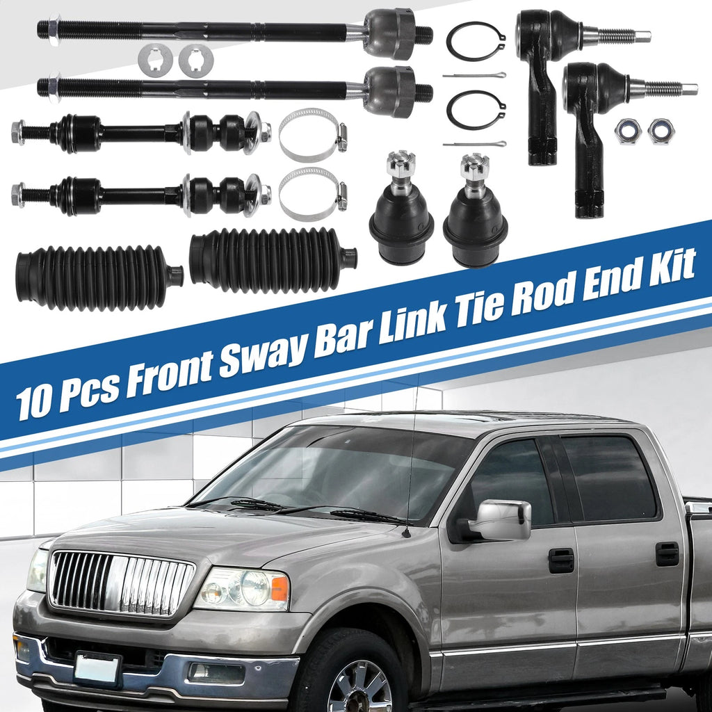 10 Pcs Front Sway Bar Inner Outer Tie Rod Lower Ball Joint Kit for Ford F-150 