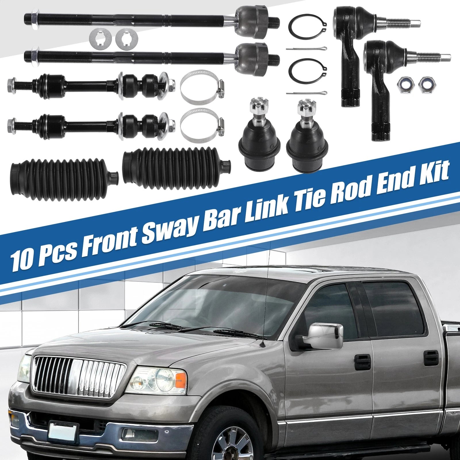 10 Pcs Front Sway Bar Inner Outer Tie Rod Lower Ball Joint Kit for Ford F-150 
