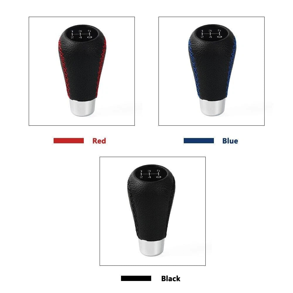 5 Speed Manual Gear Shift Knob Lever for Universal Fit (Black Leather)
