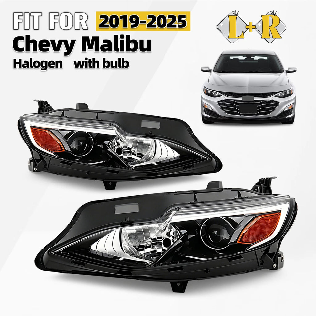 Halogen Headlight Set for Chevy Malibu RS/LS/LT (2019–2025) w/ Bulb