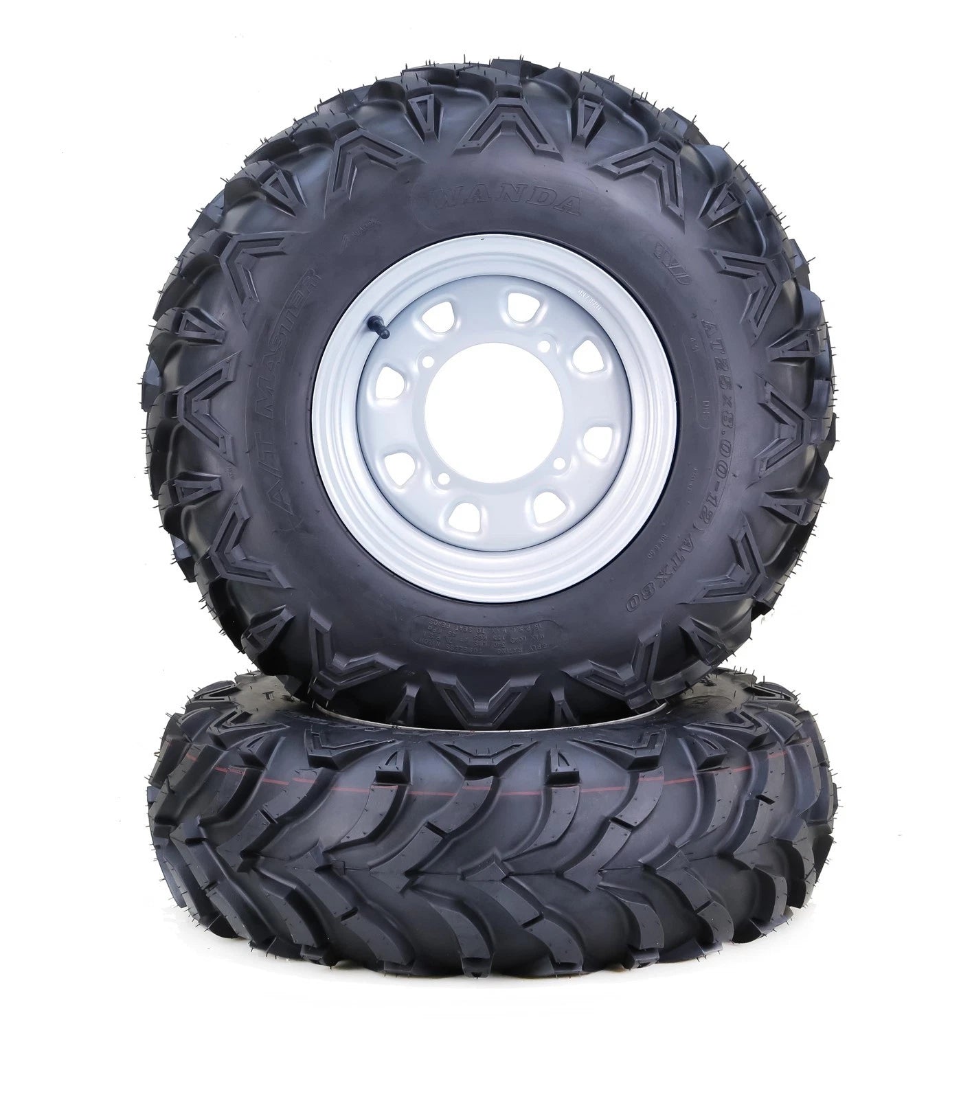 Set of 2 Solid Mud ATV Tire Wheel Assembly for WANDA (25x8-12)