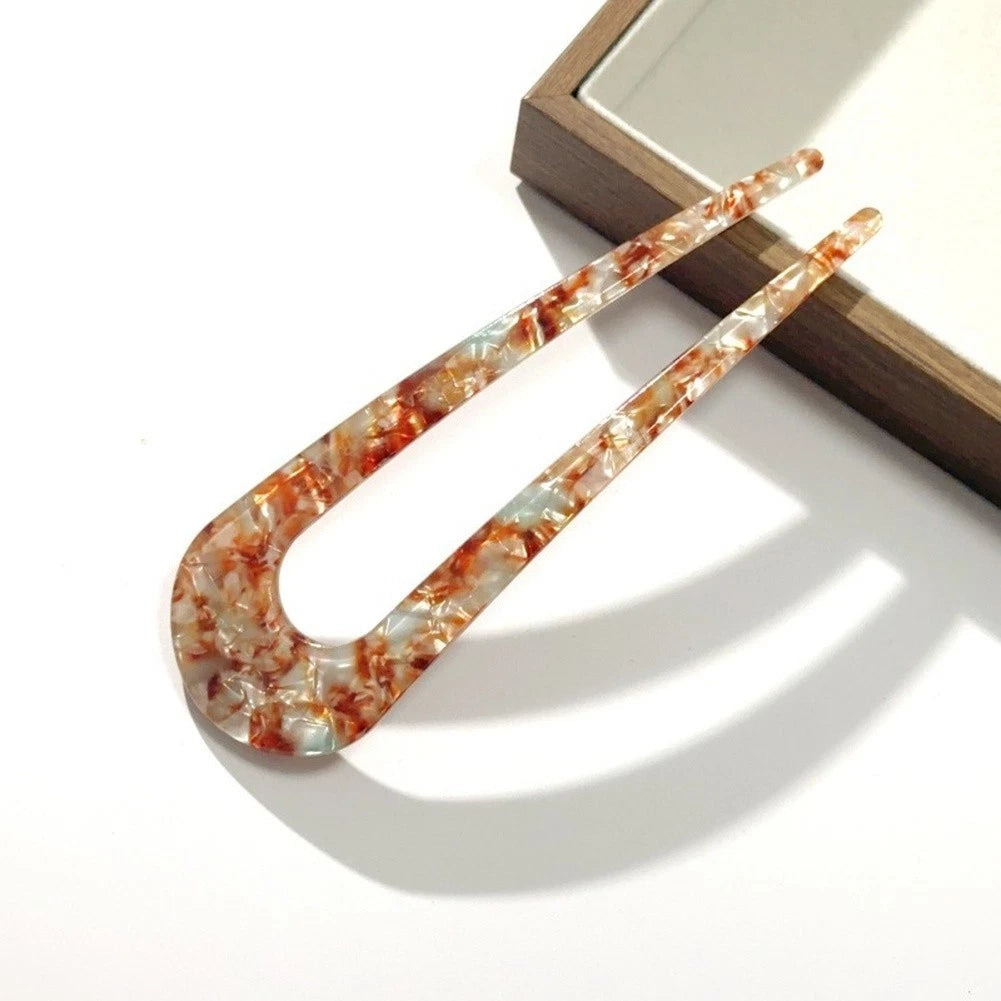 U Shaped Acrylic Hair Fork for Women (Korean Floral Retro)