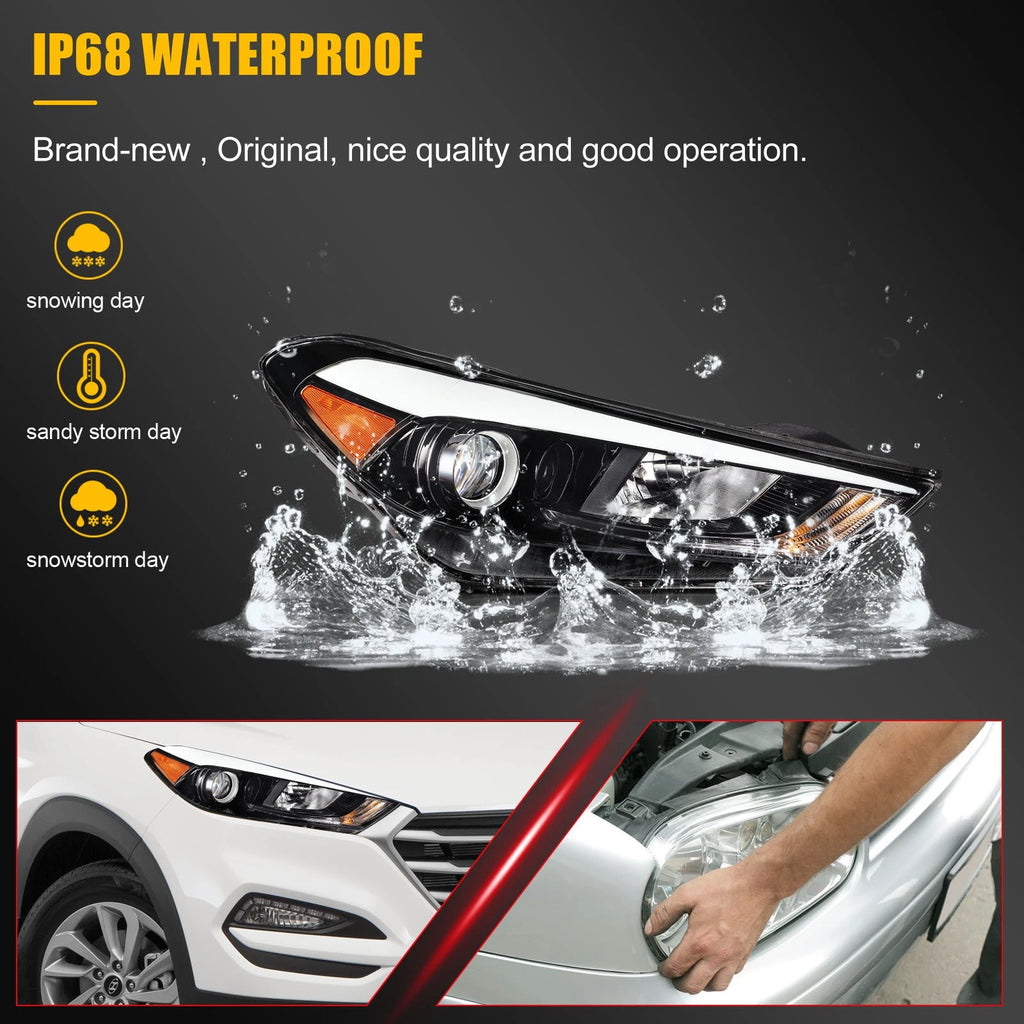 Right Side Headlight with Bulbs for Hyundai Tucson (2016–2018)