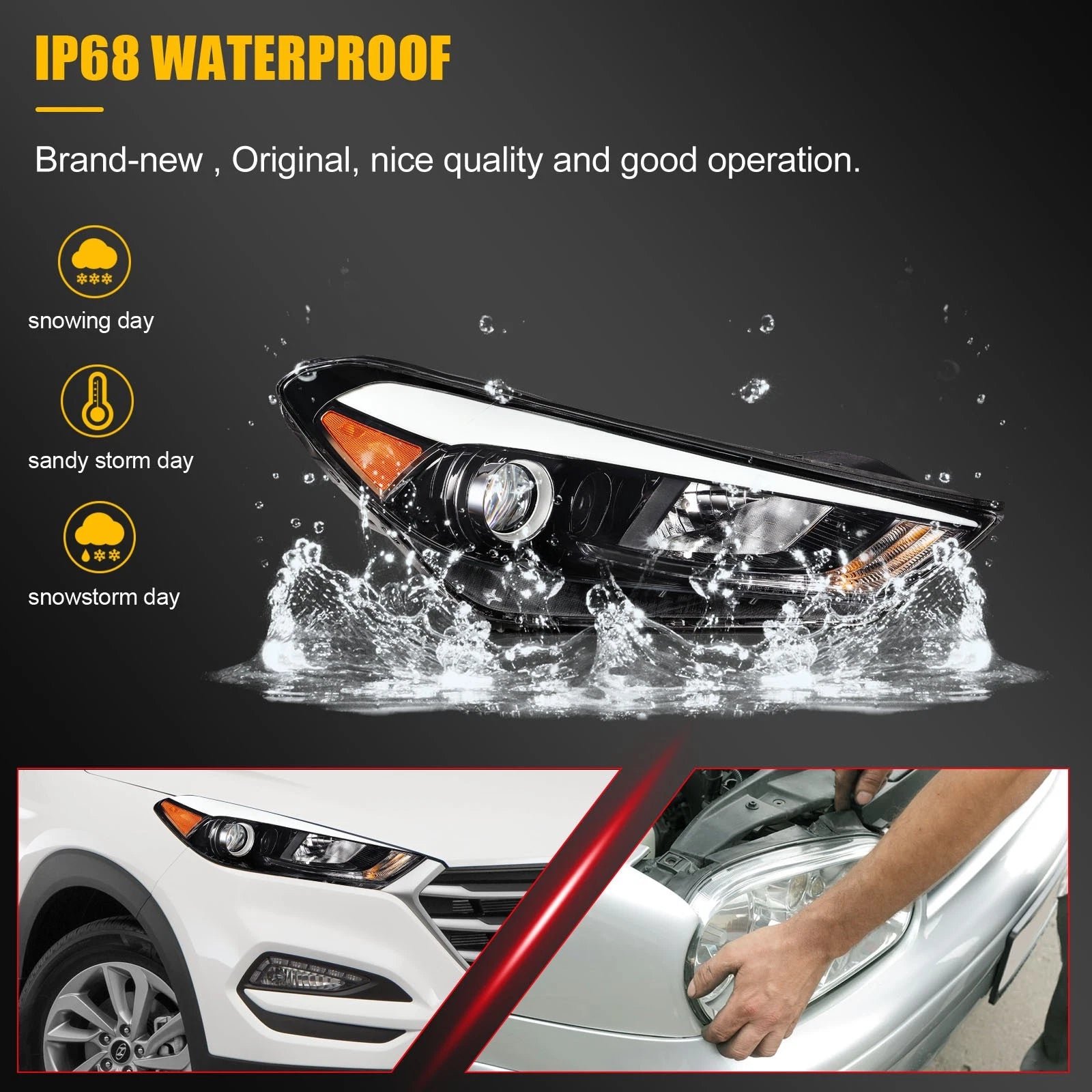 Right Side Headlight with Bulbs for Hyundai Tucson (2016–2018)