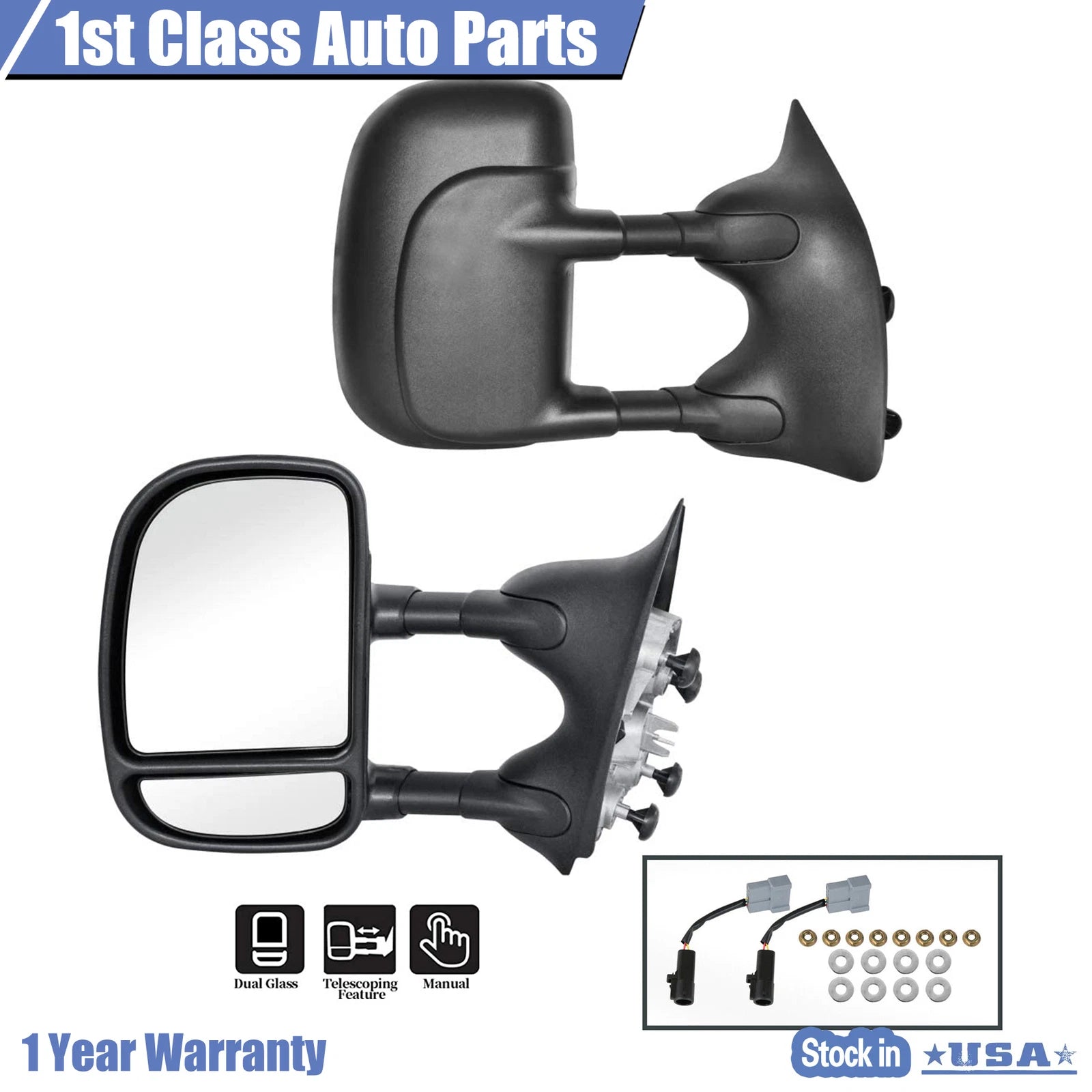 Pair Power Extendable Towing Mirrors for Ford F-250 Super Duty (1999-2007)