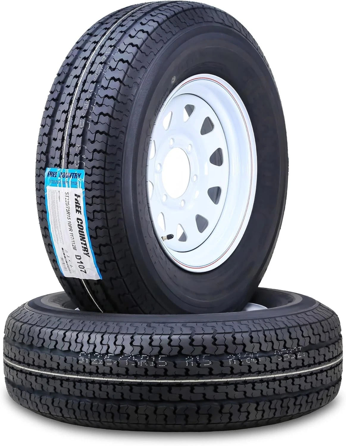 2 Free Trailer Tire Rims ST225/75R15 10-Ply E 117M 6 Lug x5.5 White Spoke