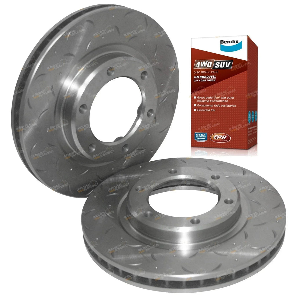 2 x Drilled Slotted Front Disc Rotors + Pads for Toyota 80 Series (1992–1998)