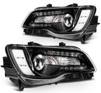 Set of 2 Black Halogen Headlights for Chrysler 300 (2015–2023)