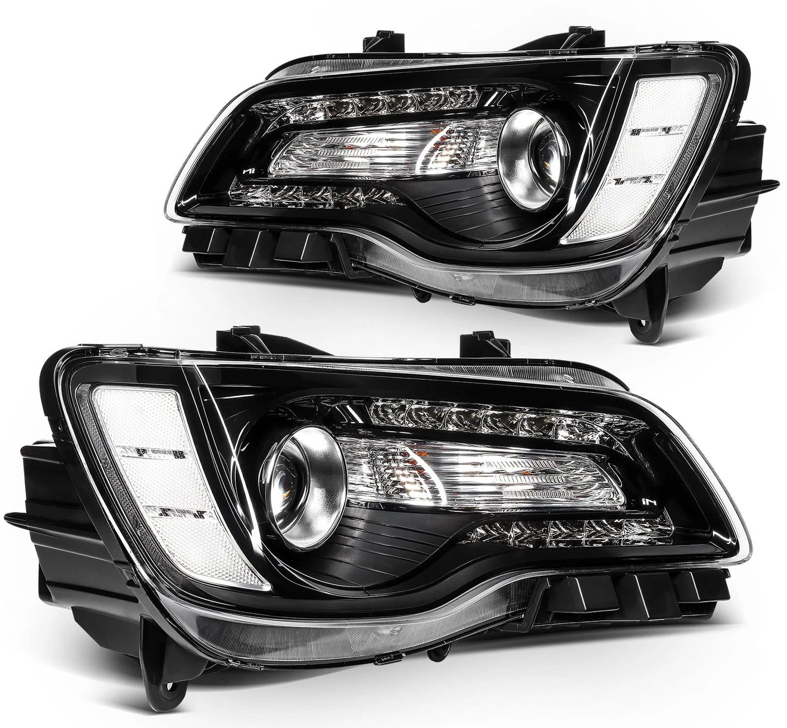 Set of 2 Black Halogen Headlights for Chrysler 300 (2015–2023)