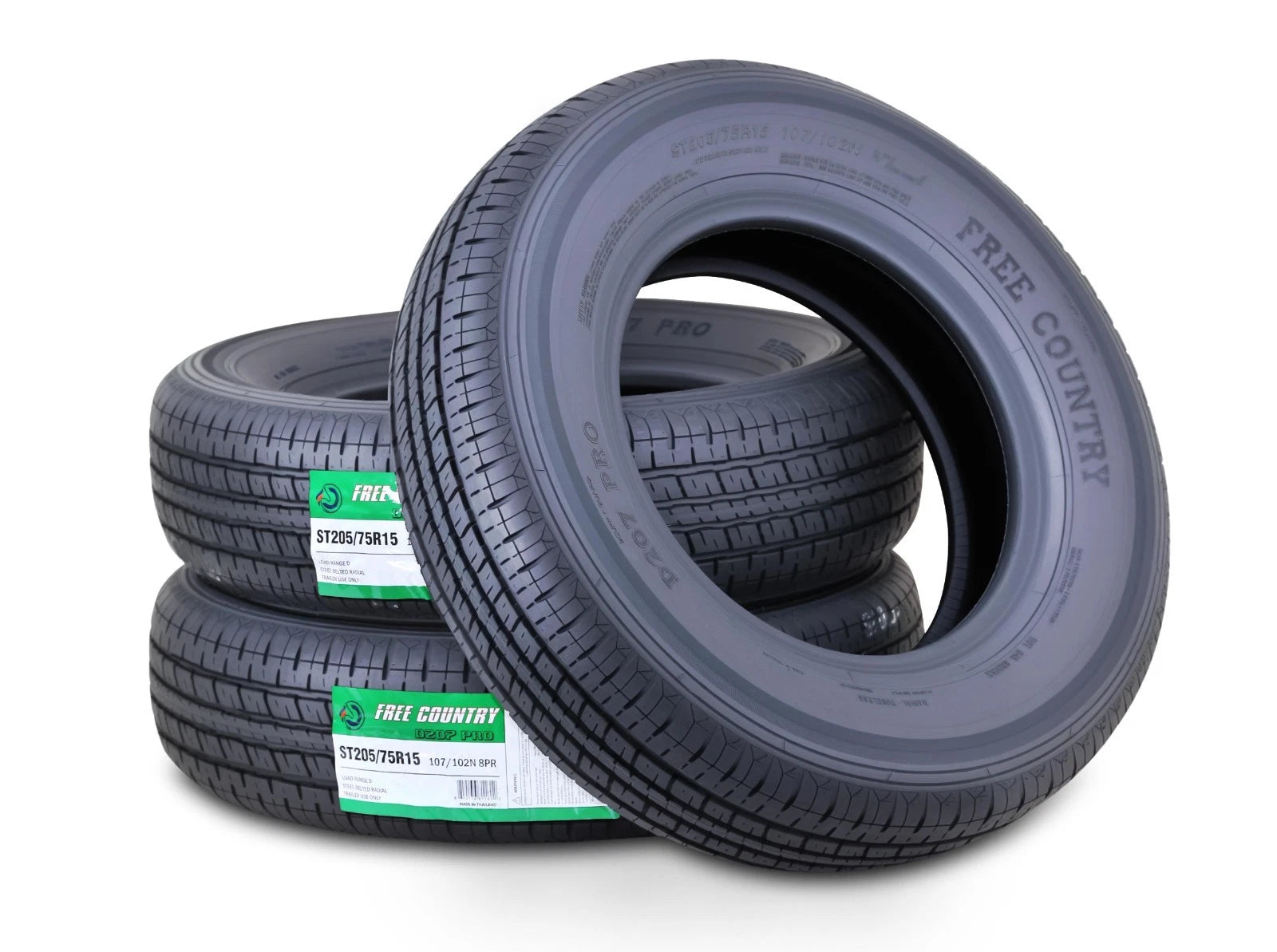 Set of 3 ST205/75R15 Trailer Tires 8PR Load Range D w/Scuff Guard