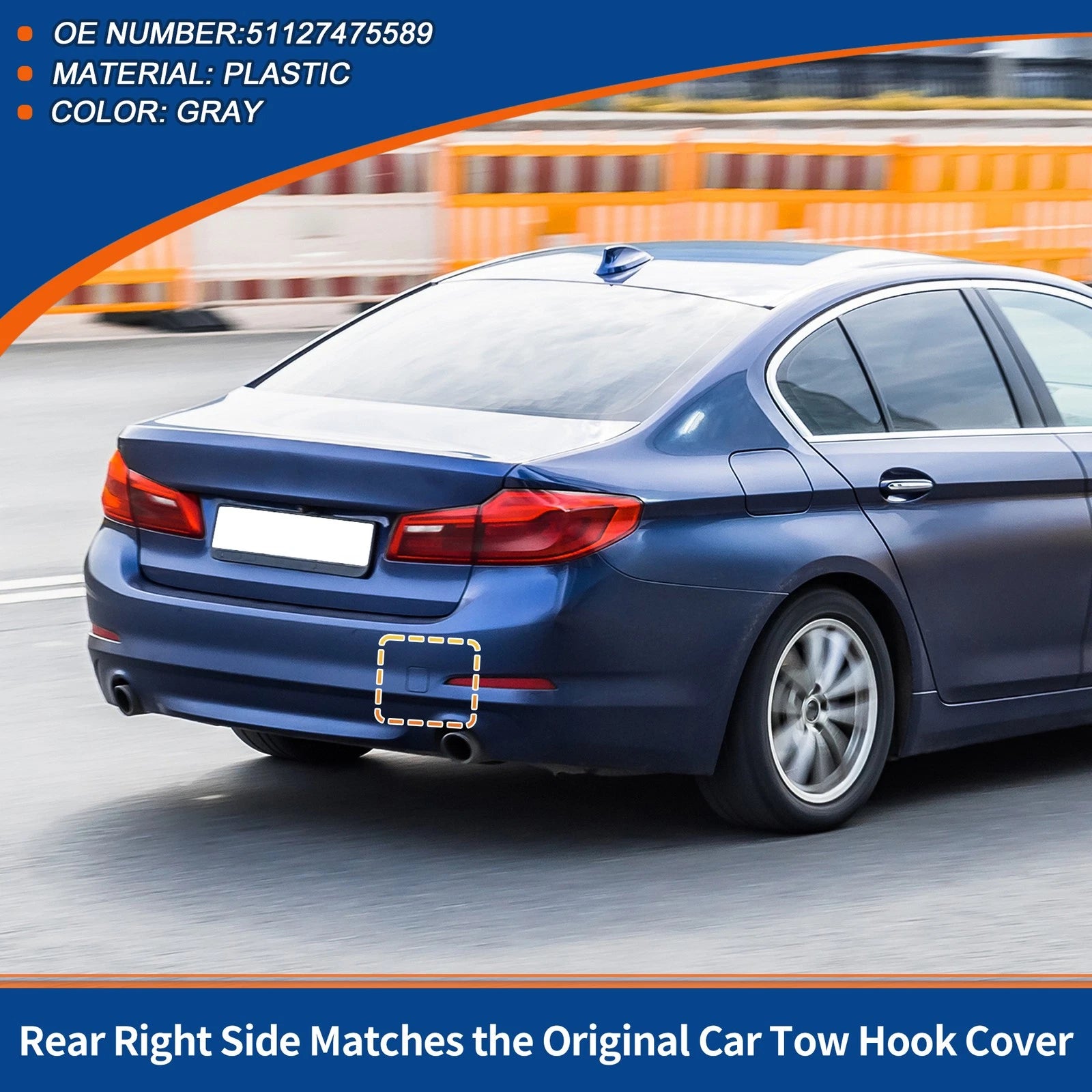 Rear Right Tow Hook Cover for BMW 530i 540i M5 (No. 51127475589) Gray