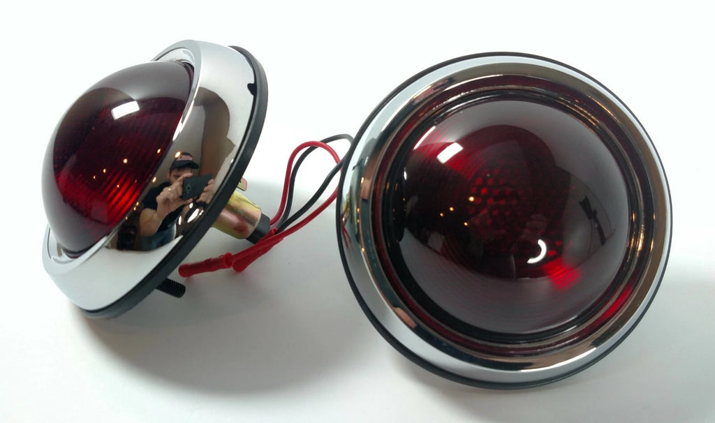 Tail Lights Pair 1950 Style Round W Glass Lens for Hot Rod Rat Rod (1950–1950)