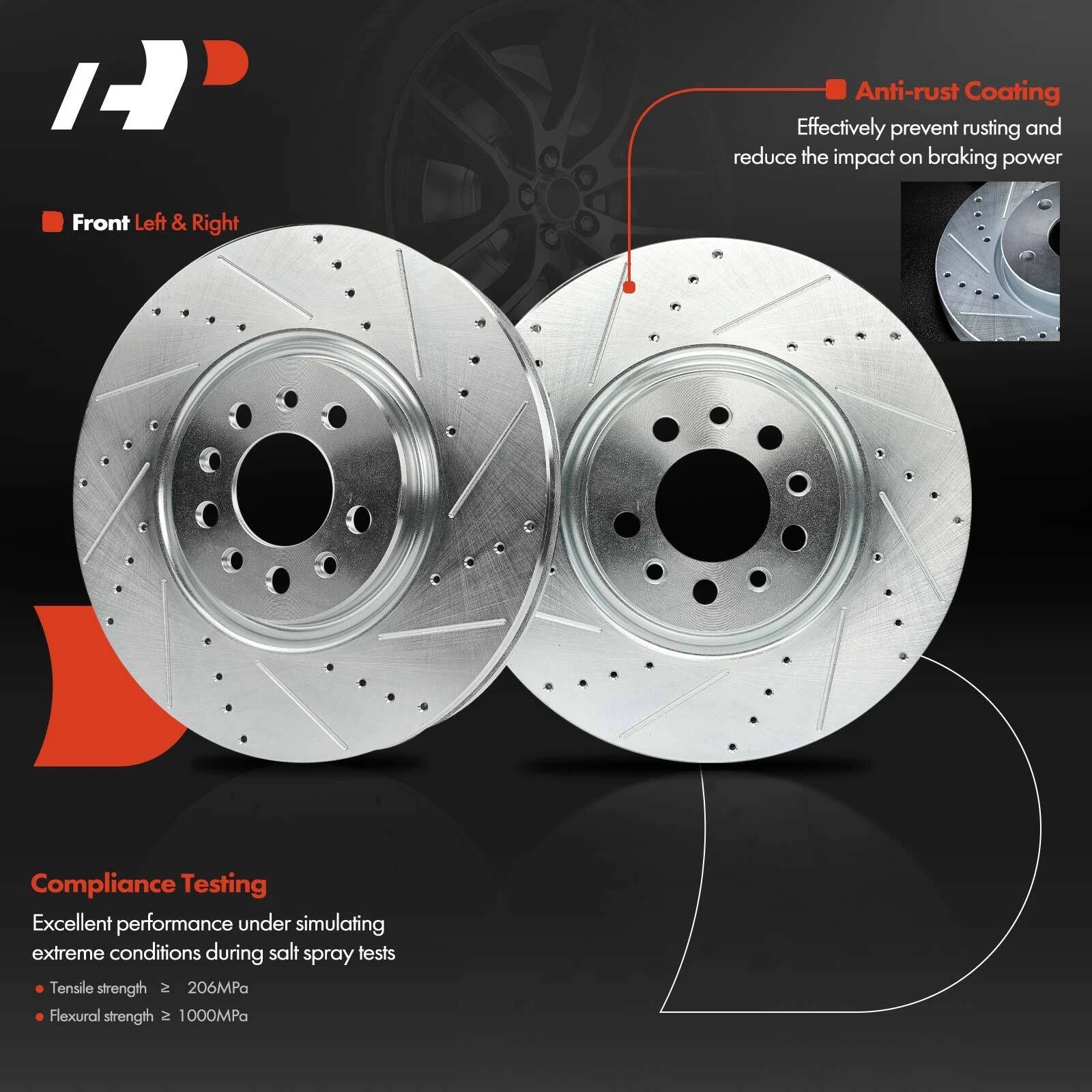 Front Side Drilled Brake Rotors for Jeep Cherokee (2014-2023)
