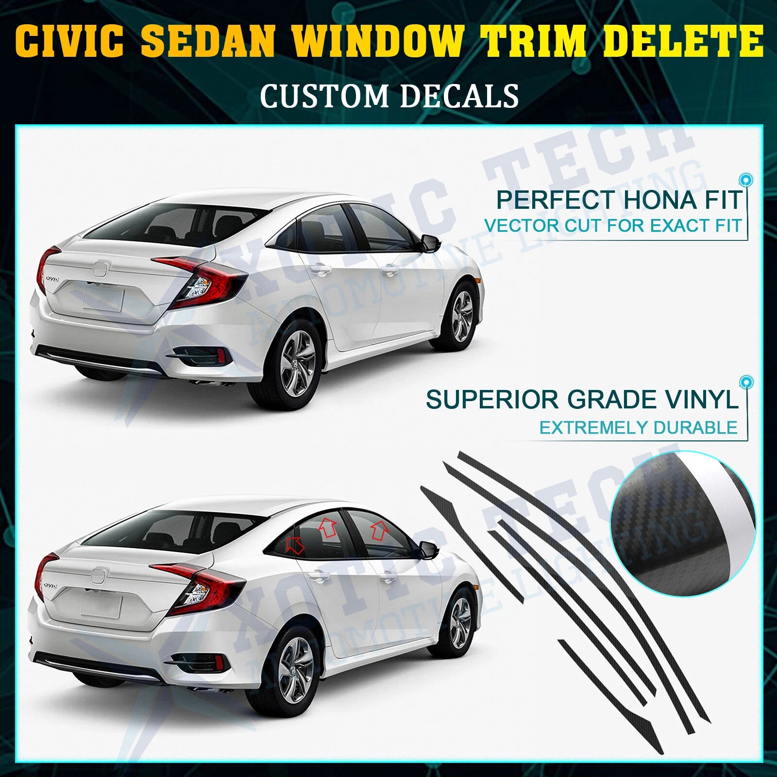5D Carbon Style Window Pillar Post Sticker For Honda Civic (2016-2021)