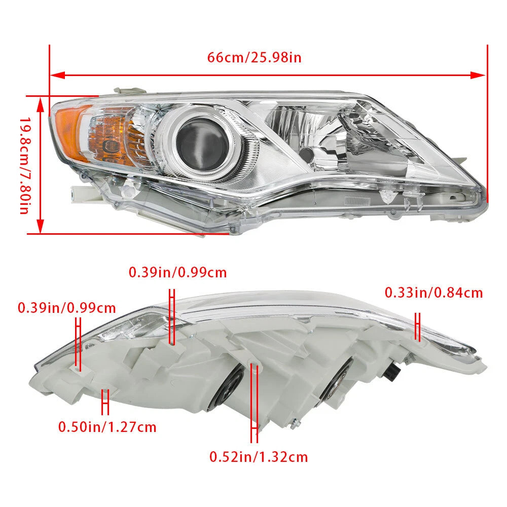 Replacement Headlight Set for Toyota Camry (2012–2014) LH+RH Chrome Halogen