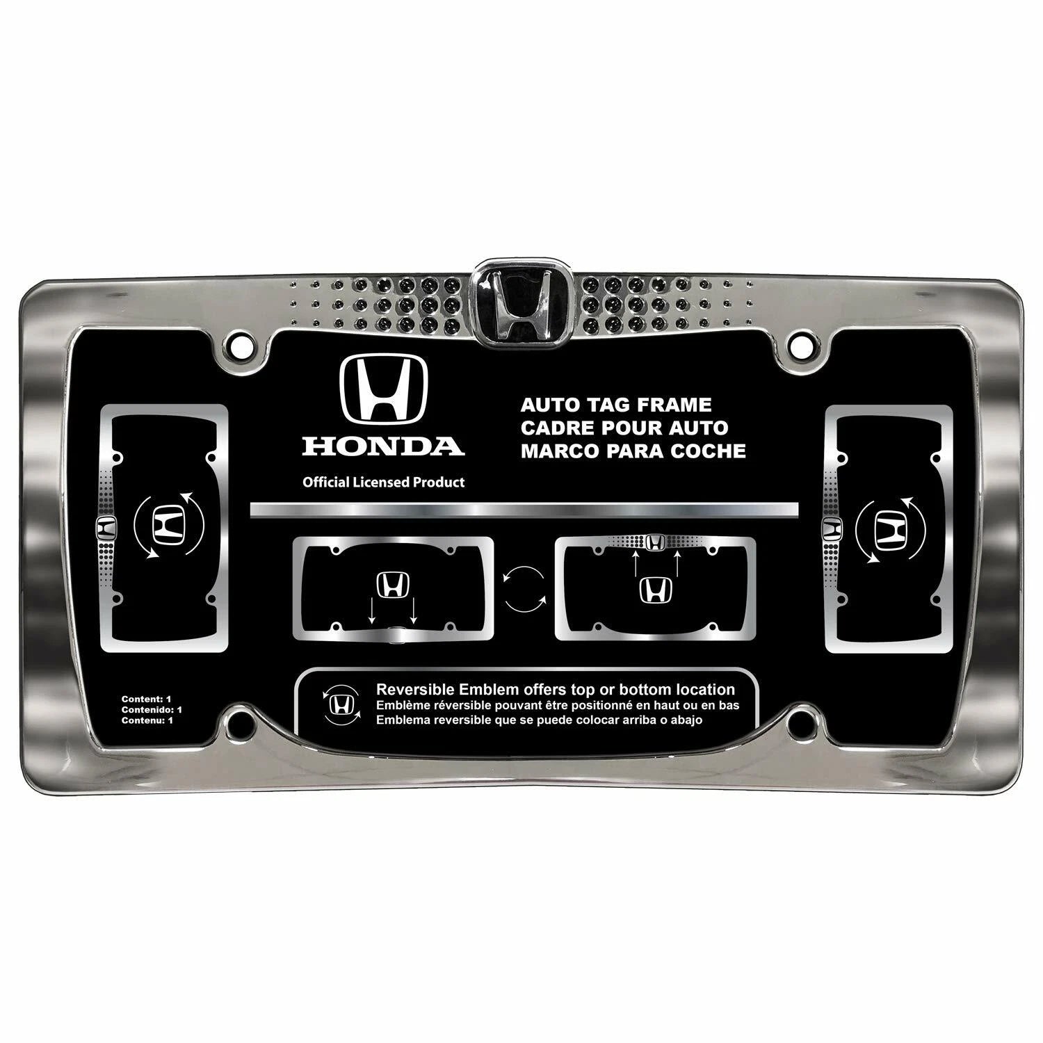 Chrome Reversible License Plate Frame for Honda