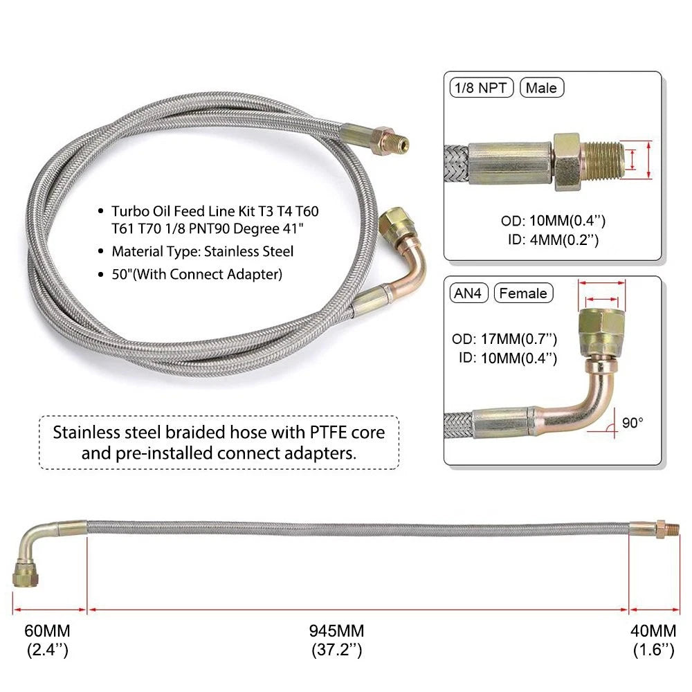 Oil Feed Return Line Drain Hose Kit for T3 T4 T60 T70 Turbo