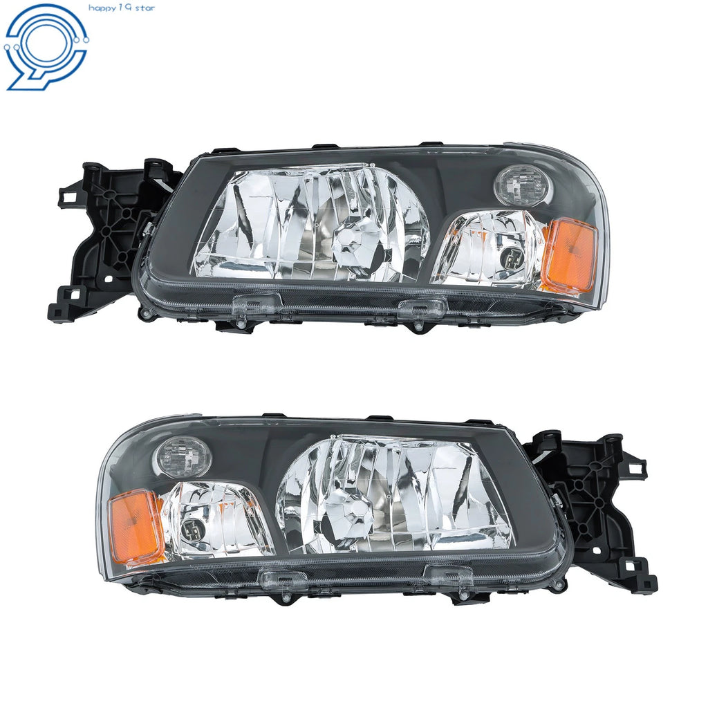 Set of 2 Halogen Headlights for Subaru Forester (2003-2004) Black Housing