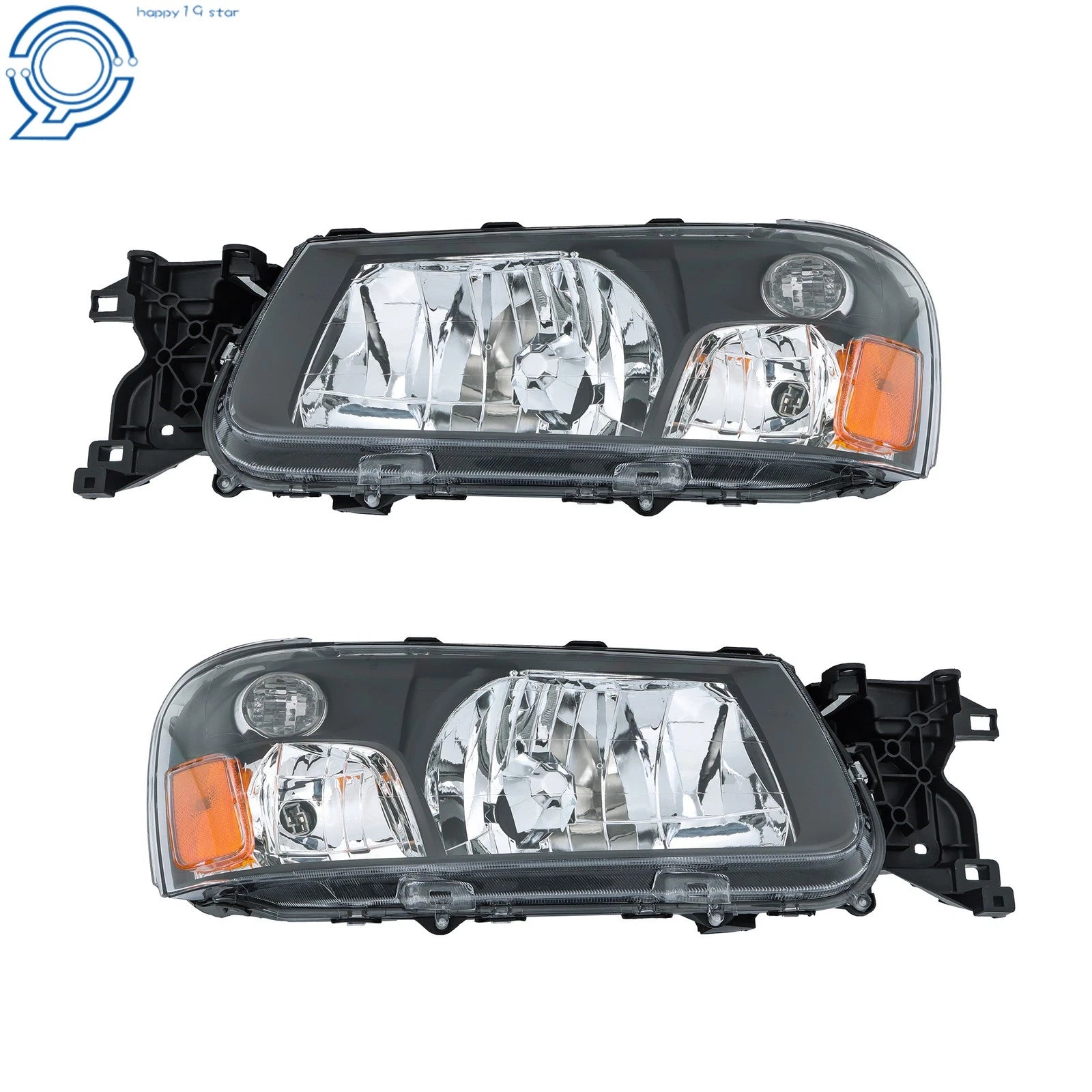 Set of 2 Halogen Headlights for Subaru Forester (2003-2004) Black Housing