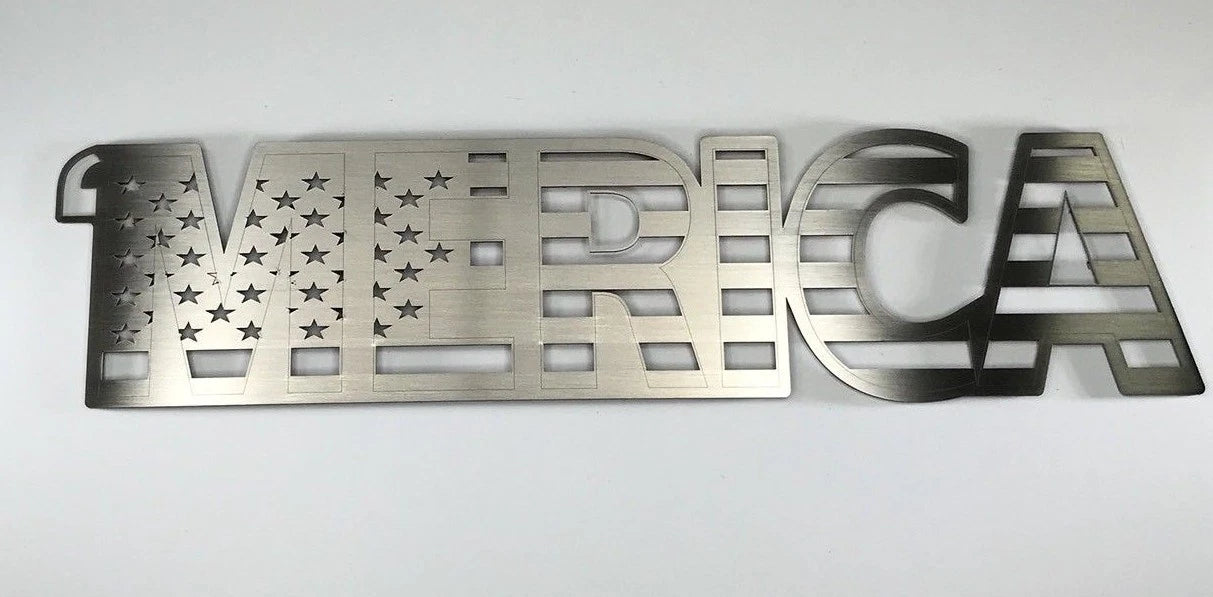 Stainless Steel USA Emblem Adhesive Decal for Cars and Trucks (Brushed)
