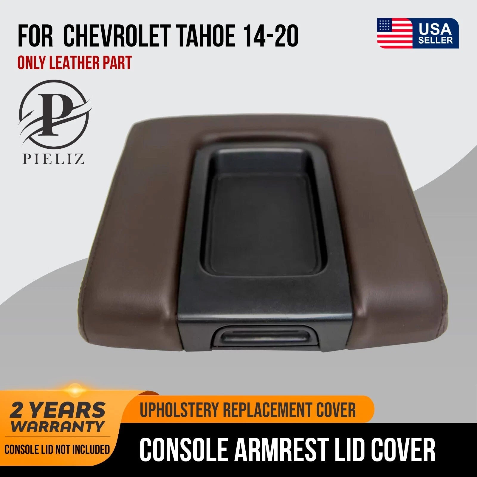 Leather Console Lid Armrest Cover for Chevrolet Tahoe (2014–2020) Cocoa