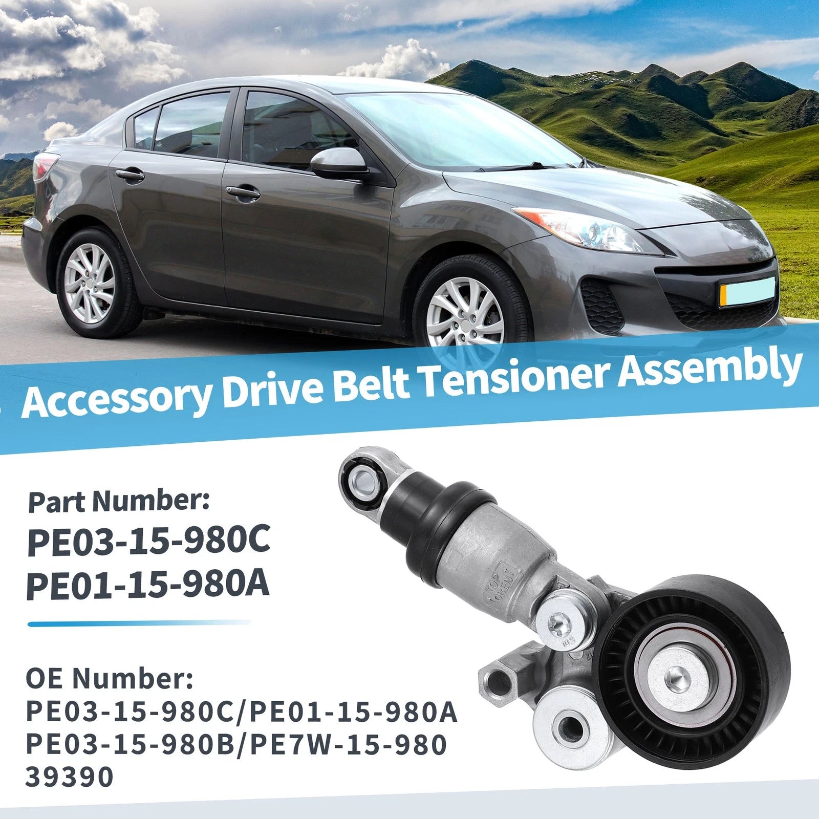 Automatic Belt Tensioner Pulley Assembly No.PE0315980C for Mazda 3 6 CX-3 CX-30 (2014–2021)