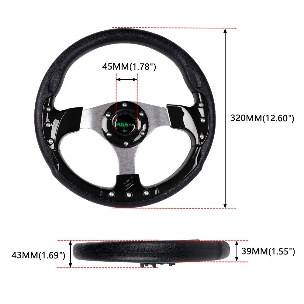 13" Black Marine Boat Steering Wheel with 3/4" Tapered Keyway Adapter