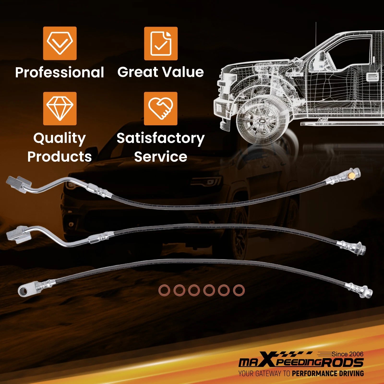 Brake Line Extension Kit for Ford F150 Bronco (1980–1996) 4"-6" Lift Front 22.63"