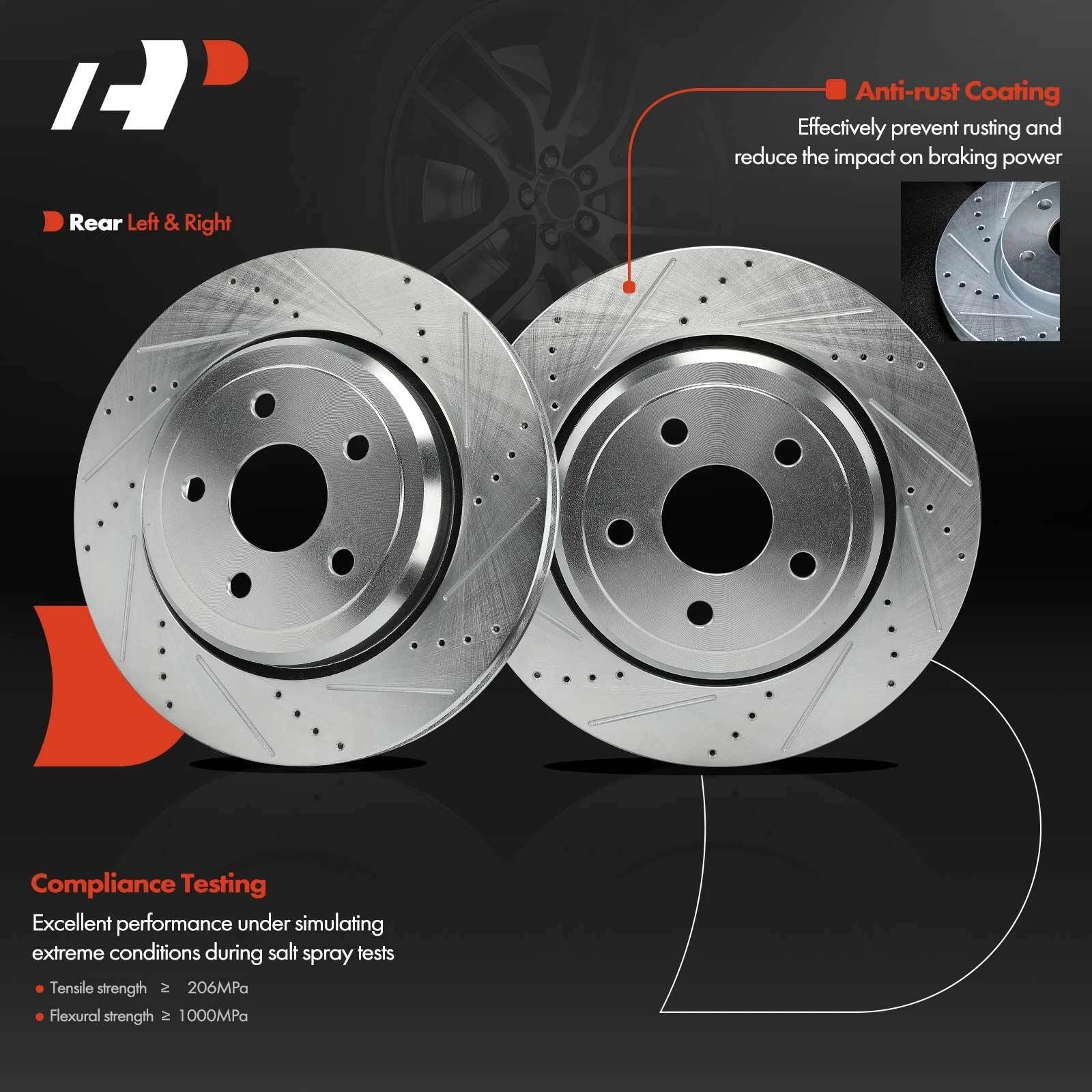 Rear Drilled Brake Rotors for Jeep Grand Cherokee Dodge Durango