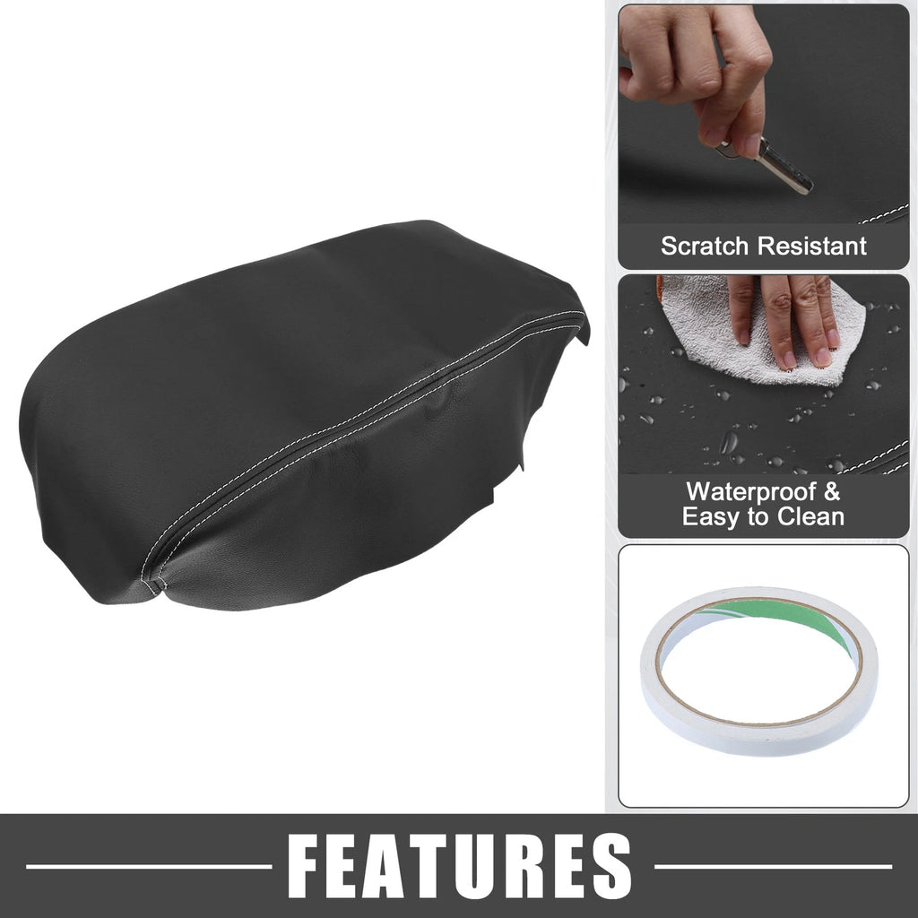 Center Console Armrest Cover for Dodge Charger (2008–2010) Black White Stitches