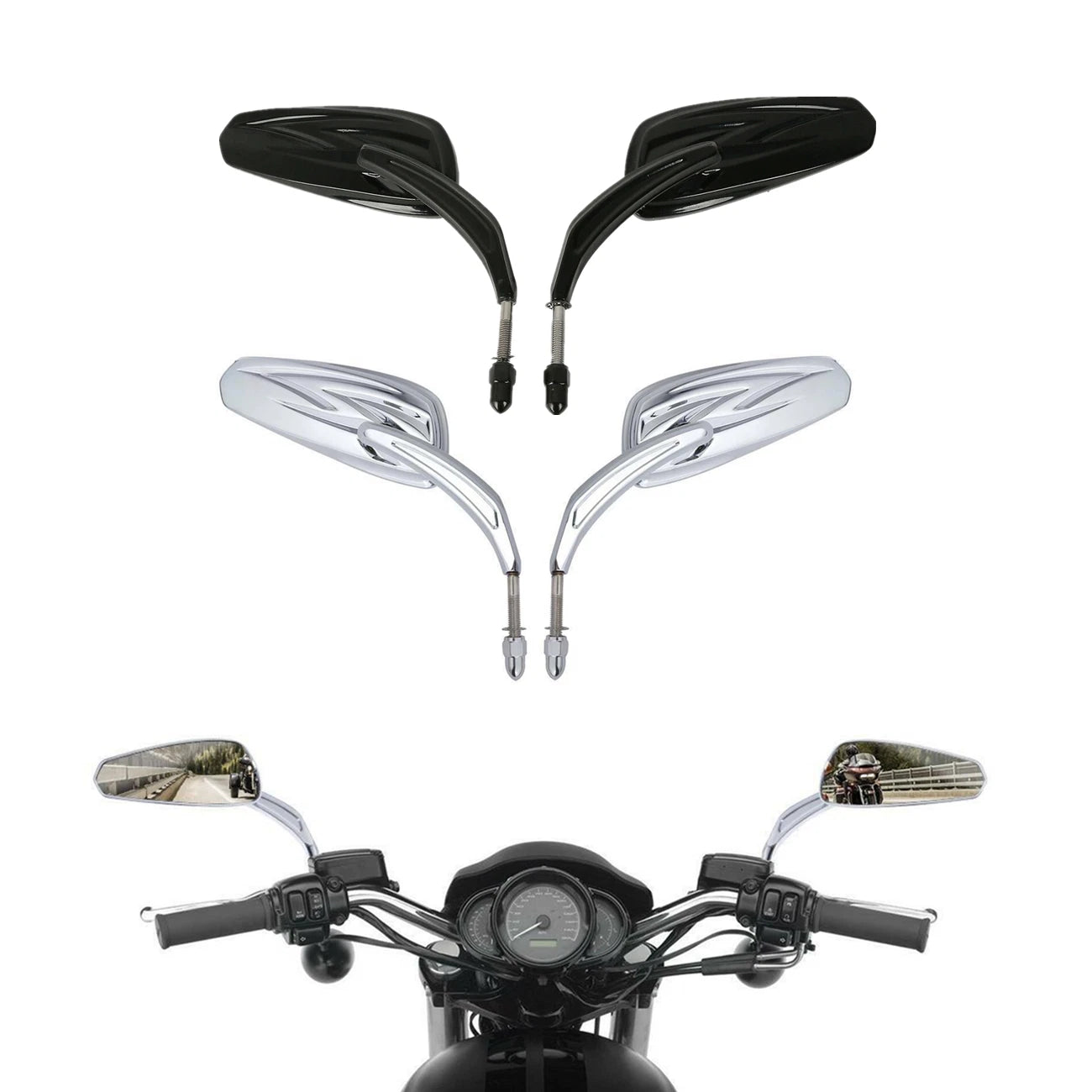 Tapered Tribal Rear View Mirrors for Harley Touring Electra Street Glide
