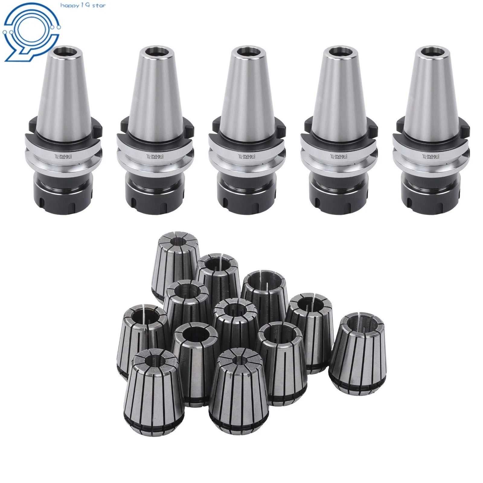Set of 5 BT40 ER32 Precision Chucks with 12 Collets for High Speed (20000RPM)