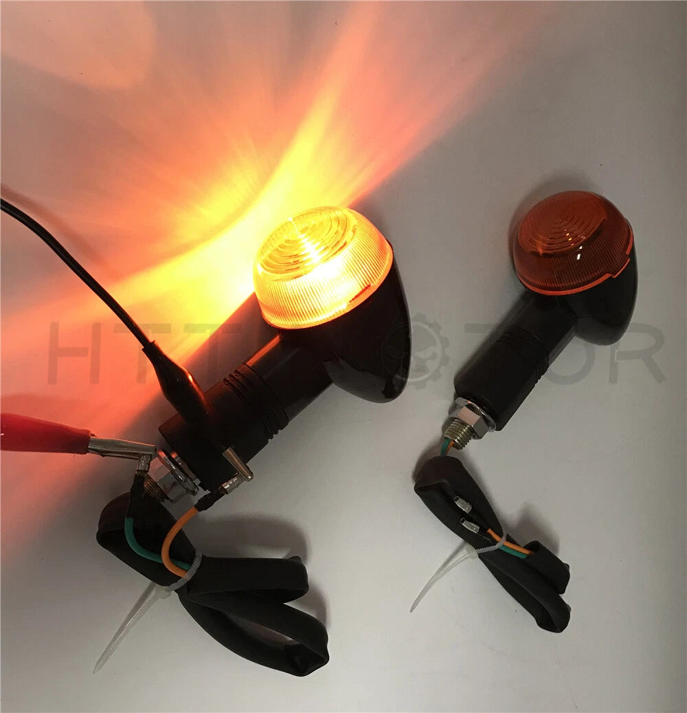 2X Turn Signal Indicators for Universal Motorcycle - Amber Light, Black Metal