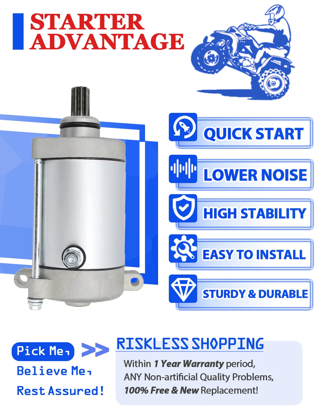 Starter for Yamaha Rhino 660 YXR66/YXR660 (2007) with Relay