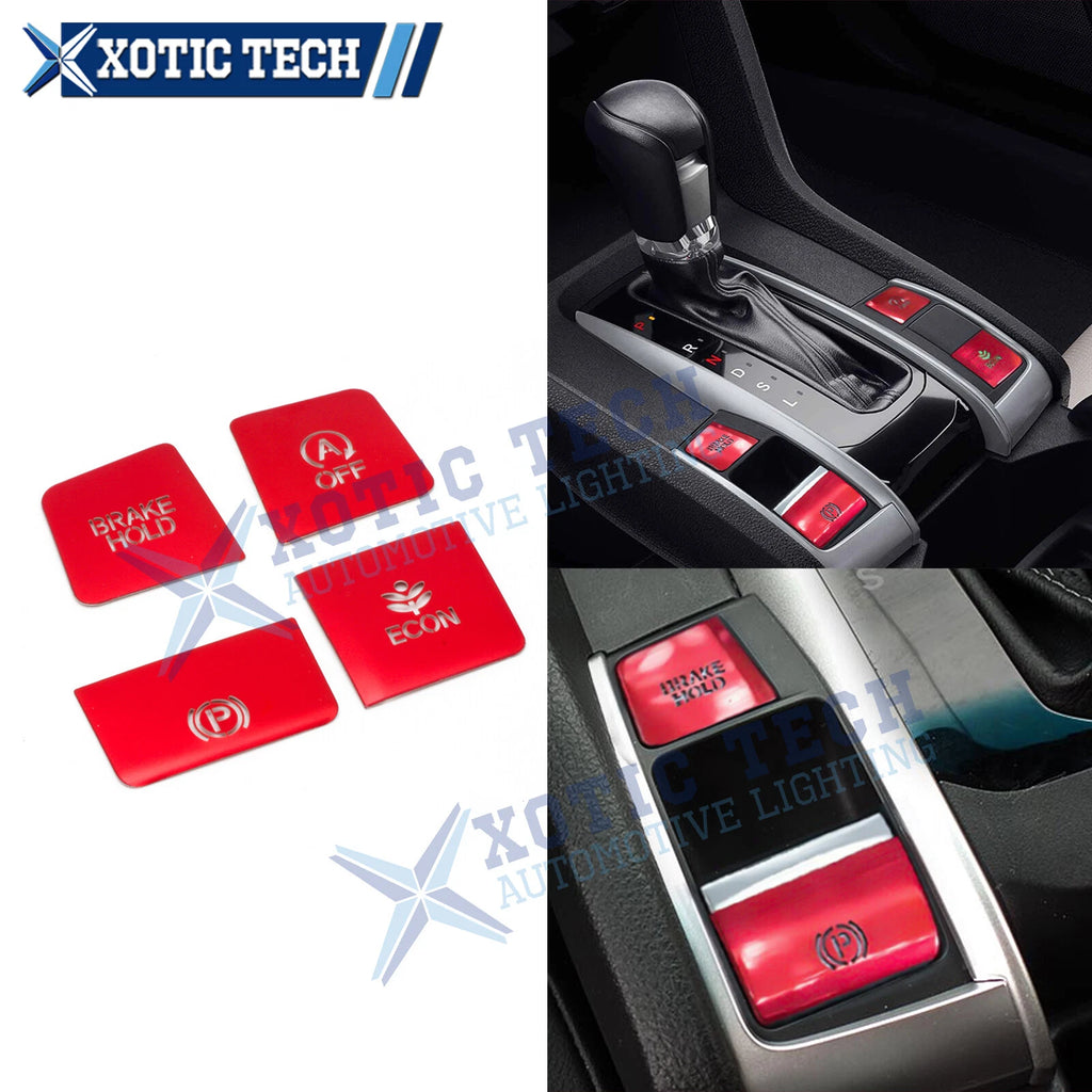 Red Aluminum Inner Parking Brake Hold Button Switch Panel Cover for Civic (2016–2021)
