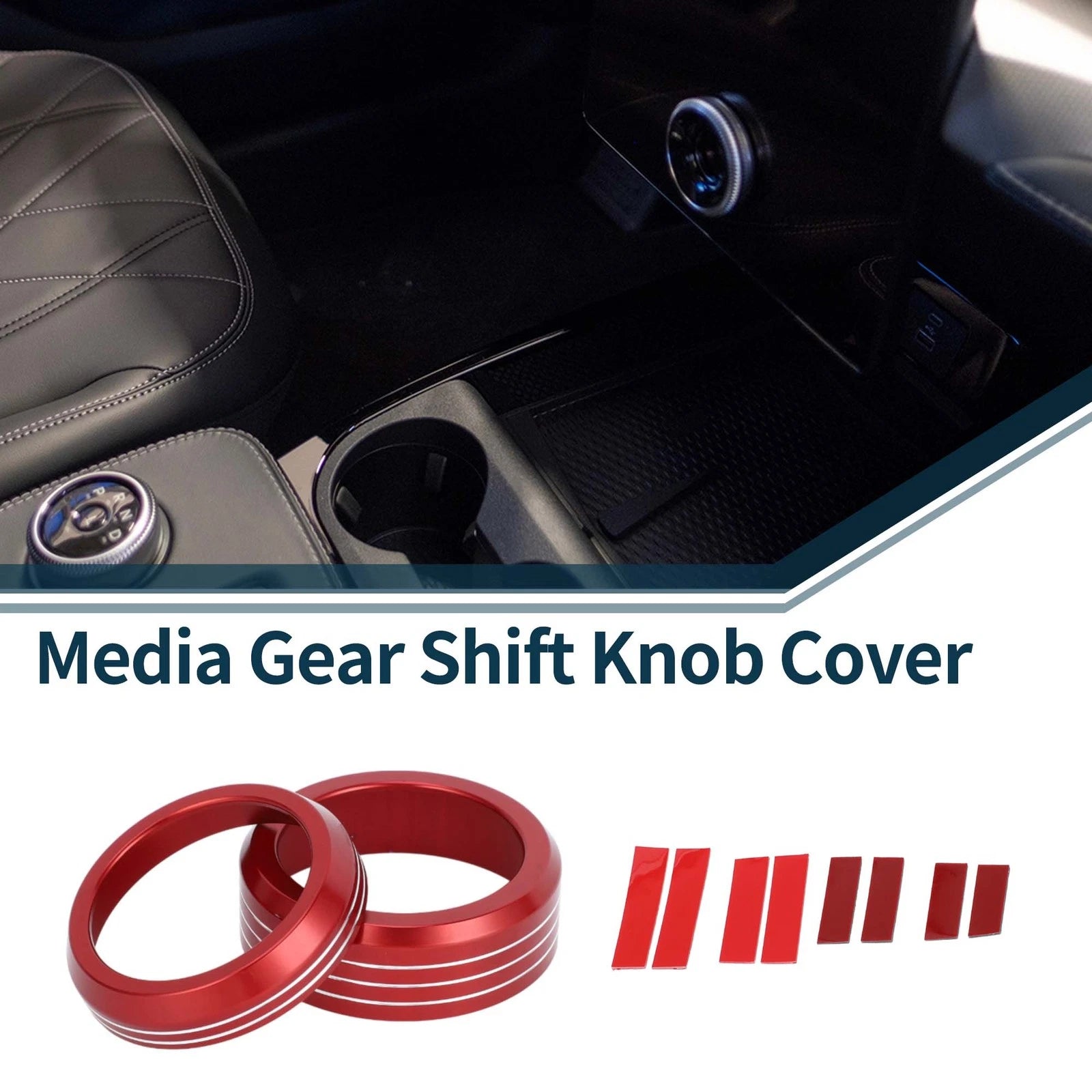 Set of 2 Media Volume Gear Shift Switch Knob Cover Ring for Ford Mach-E (2021–2024) Red