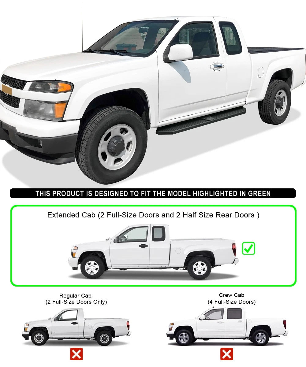 Set of 2 Black Running Boards for Chevrolet Colorado Canyon (2004–2012)