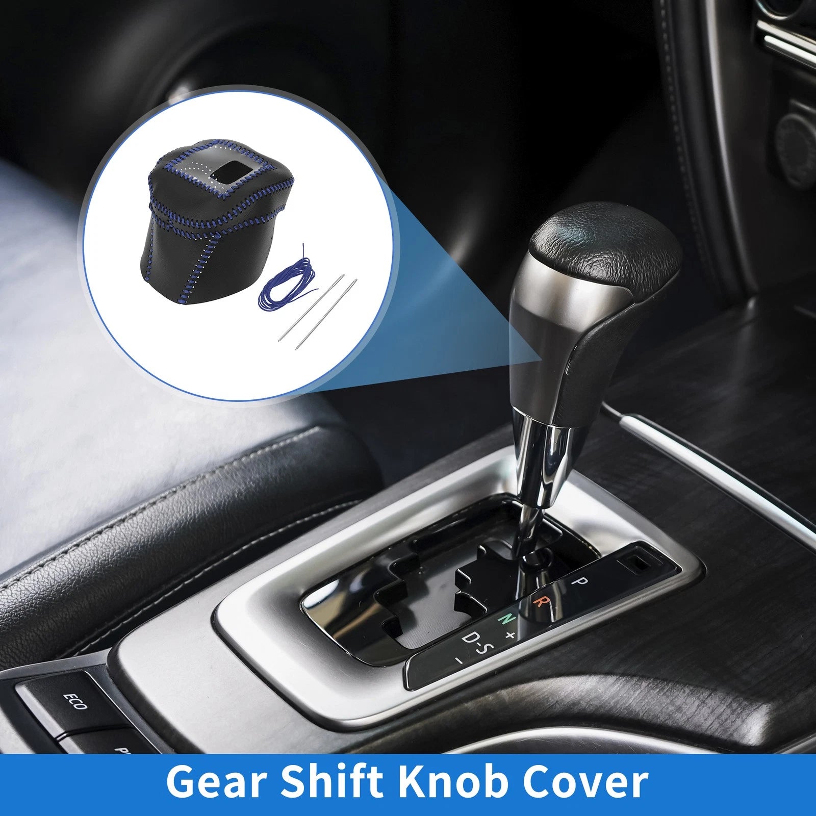 Gear Shift Knob Cover for Nissan Rogue (2021–2024) Black Blue Faux Leather
