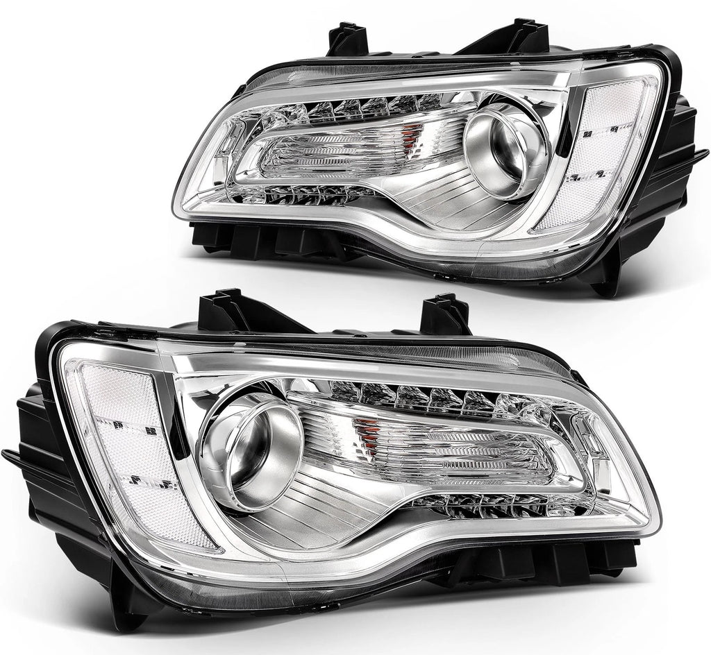 Set of 2 Chrome Halogen Headlights for Chrysler 300 (2015–2023)