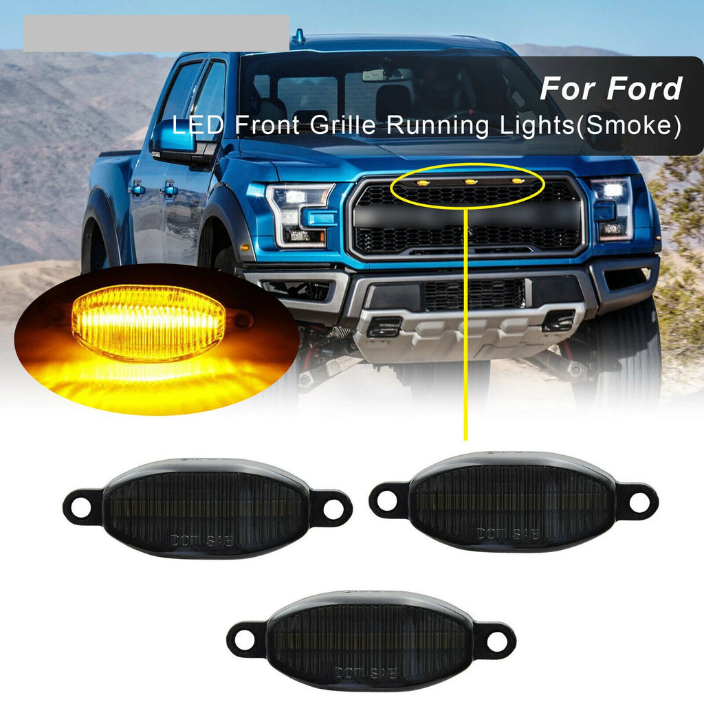 3Pcs Smoked 12-SMD Amber LED Front Grille Lights for Ford Raptor (2010–2014)