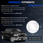Passenger Right Upper & Lower Side Mirror Glass w/ Holder for RAM 1500 (2010–2020)