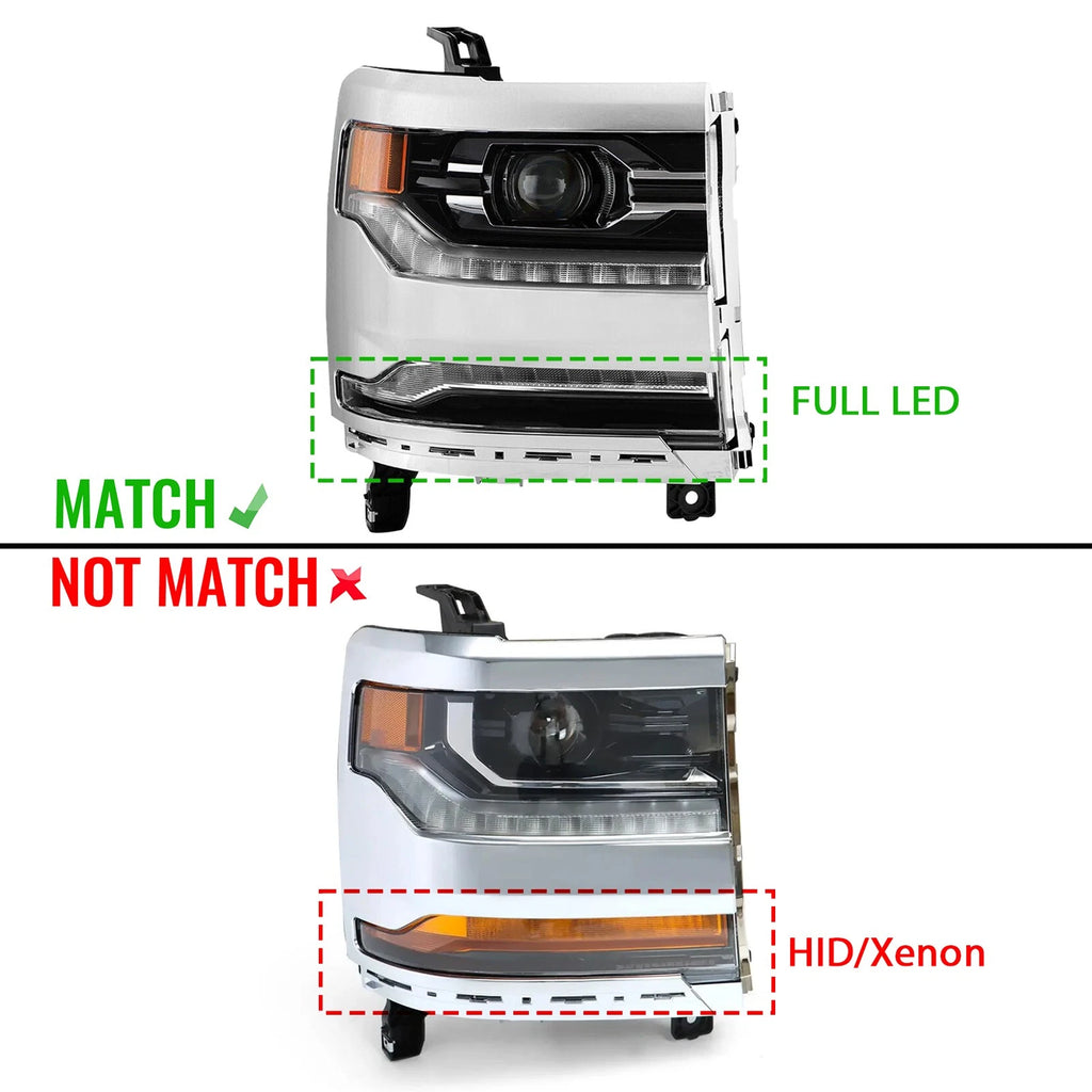 LED Headlight for Chevy Silverado 1500 (2016–2018) w/ LED Module, Chrome Bezel