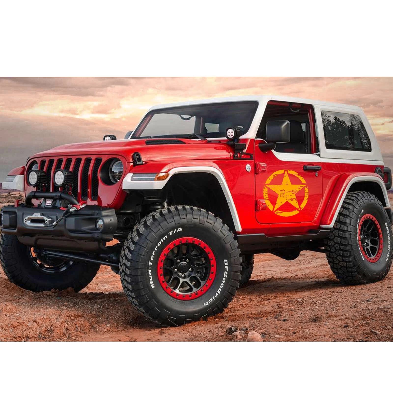 2Pcs Orange Distressed Army Star Vinyl Pre-Cut Hood Door Graphics for 2010-2020