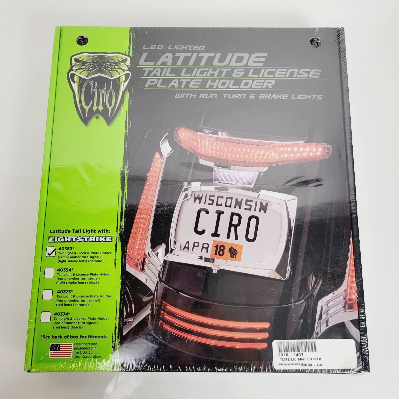 Ciro Taillight/License Plate Holder for Harley (Chrome, Smoke Lens) 40353