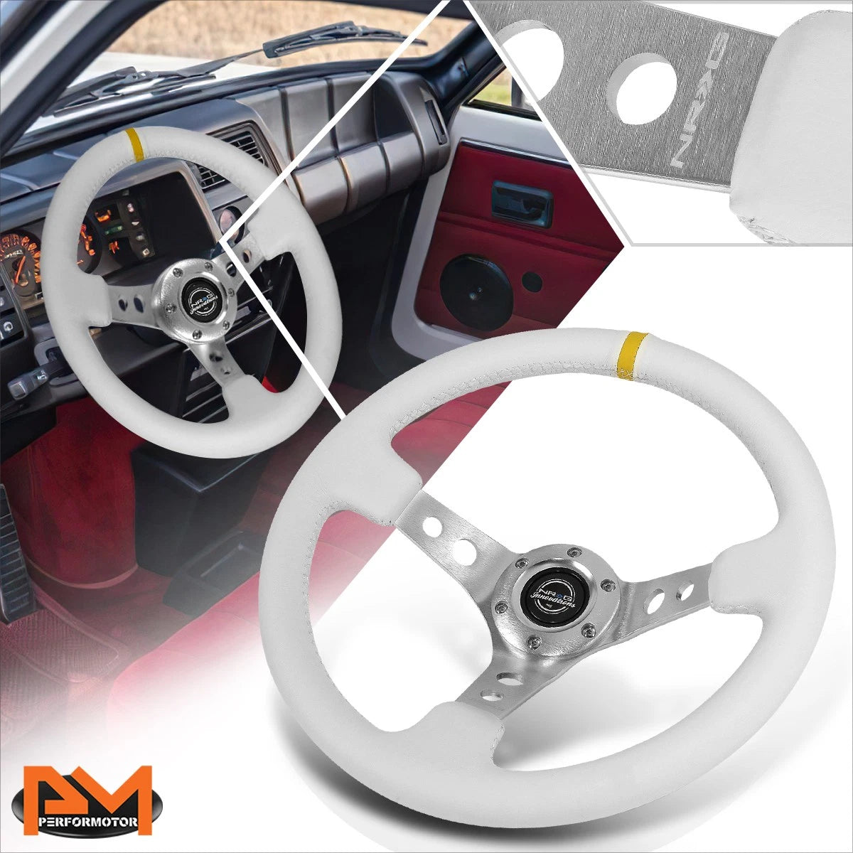 NRG RST-006WT-Y 6-Bolt 350mm Leather Racing Steering Wheel for Universal