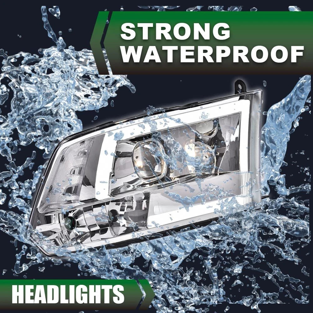 Chrome LED DRL Projector Headlights for Dodge Ram 1500 2500 3500 (2009–2018)